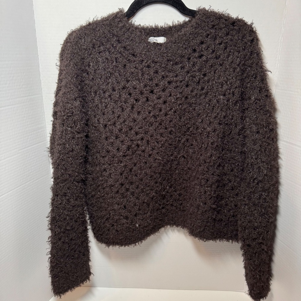 Nordstrom Rack Textured Fuzzy‎ Open Knit Sweater Womens Small Brown Cozy Warm